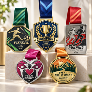Médailles commémoratives personnalisées pour le sport et les entreprises, pour la reconnaissance des équipes de futsal et de course, et les récompenses d'événements, avec rubans imprimés - Product Image 1