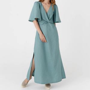 Robe longue en lin de haute qualité, coupe trapèze, manches longues, formelle, pour femme, fabriquée sur mesure par le fabricant - Product Image 1