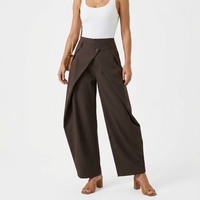 Pantalon large décontracté marron à ourlet irrégulier et superposition, taille haute, pour femme, style bureau, vente en gros usine