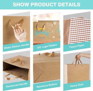 Premium Recyclable Kraft Paper Gift Bags <b>Ribbon</b> Handle Reusable for Wedding Birthday Parties Customizable Flexographic Printing - Product Image 4