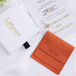 Lateen Small <b>Orange</b> Microfiber <b>Paper</b> Exterior Jewelry Pouch with Envelope Flap Logo Slide Packaging - Product Image 5