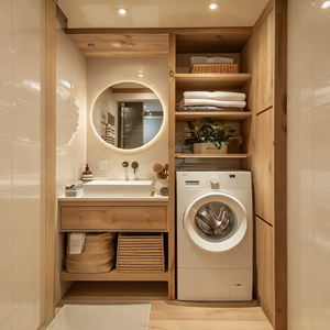 Meuble-lavabo flottant BALOM en <span class=keywords><strong>bois</strong></span> massif étanche avec vasque en céramique sans joint, garantie 5 ans, facile à nettoyer, durable pour la maison - Product Image 3