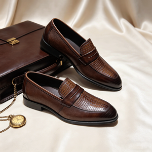 <span class=keywords><strong>Mocasines</strong></span> de Hombre Transpirables y Cómodos con Estampado de Cocodrilo Marrón, Zapatos de Vestir Formales de Cuero, Zapatos Casuales de Negocios Sin Cordones - Product Image 5