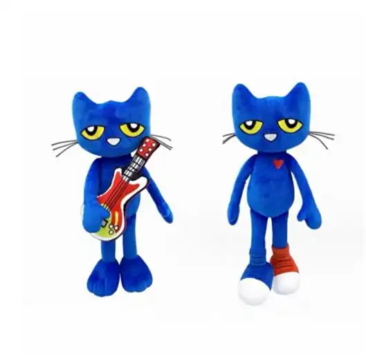 Lindo Pete el gato de peluche de juguete azul Pete-El gato de peluche juguetes con guitarra de dibujos animados Pete el gato de juguete muñeco de peluche