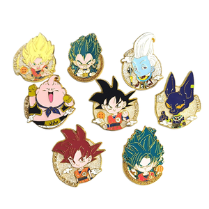 Venta al por mayor de populares insignias de metal con estampado UV de <span class=keywords><strong>Goku</strong></span> de Dragon Ball Z, de aleación de zinc, estilo antiguo, para regalos y souvenirs de anime. - Product Image 1