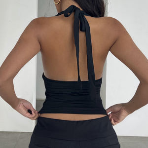 เสื้อสายเดี่ยวคอวีผูกหลังแบบเปิดหลัง แต่งผ้าลูกไม้สไตล์ Y2K สำหรับผู้หญิง ขายส่งแบบใหม่ - Product Image 5