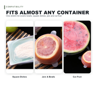 Ensemble de 6 couvercles pliables en silicone de tailles variées pour bols, pots, bocaux, qualité alimentaire, joint élastique réutilisable