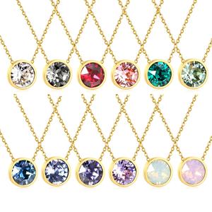 Collier Pendentif Rond Simple en Zircon Plaqué Or 18K en Acier Inoxydable, Bijou Multicolore en Pierres Précieuses, Vente en Gros Tendance - Product Image 2