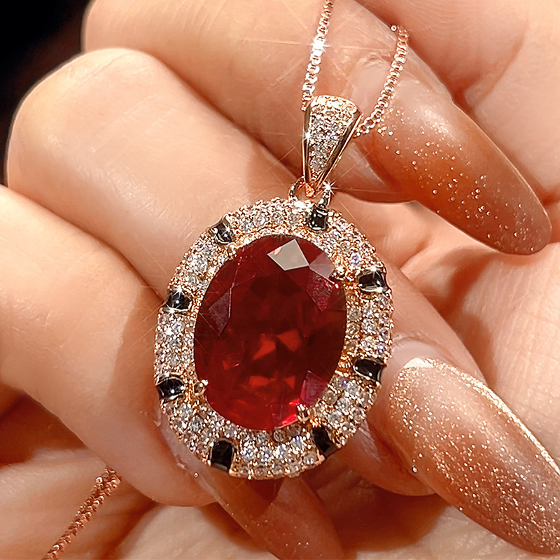 Red corundum pendant with box chain