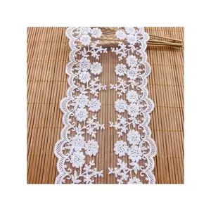 Top Quality width 11.1cm white embroidered double edge lace trimming for bridal dress DIY Pajamas/Lingerie/ LWS24