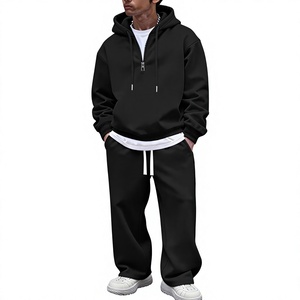 Men's Customized Black Sporty Hoodie Jogger Pants Set Cartoon Pattern Track Suit 100% Cotton Fleece Quick Dry High Quality 380g - Product Image 1