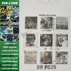 Heavyweight 230g Cotton Knitted Short Sleeve Spray Monkey Wash Tee <b>Distressed</b> Vintage Graphic Streetwear Men's <b>Top</b> - Product Image 2