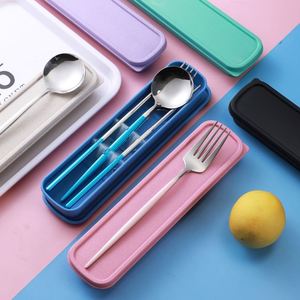 304 Portuguese Stainless Steel Cutlery Silverware Chopsticks Fork Spoon Cute Portable 3pcs Flatware Dinnerware Set With <b>Box</b> - Product Image 5