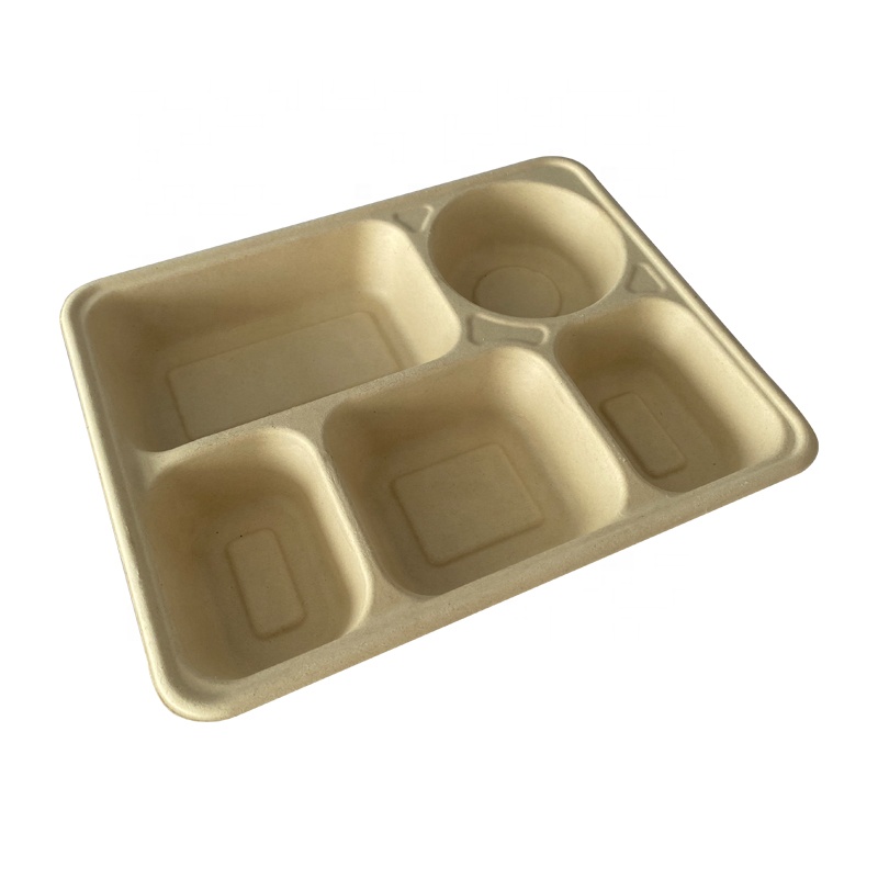 Disposable Custom 3 4 5 Compartment Biodegradable Bagasse Sugarcane Pulp Plate Sugarcane Fast Food Lunch Paper Plate Tray
