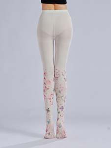 Aangepaste Handgeschilderde Bloemenpatroon Bedrukte Panty Kleurrijke Bloem En Vogel Verse Bodem Lori Kousen - Product Image 6