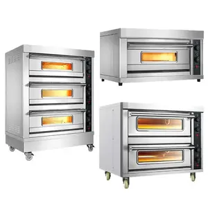 Mesin roti komersial, peralatan panggang Gas Pizza Oven Deck Oven untuk memanggang