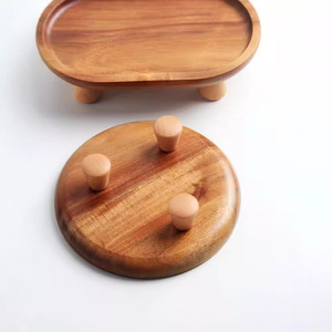 Solid Wood Oval <b>Storage</b> <b>Tray</b> With Legs For Tea Cup And Aromatherapy Home Living Room Use - Product Image 1