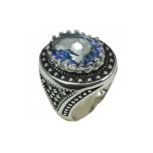 Keiyue Princesa corte gema azul plata oxidada o cobre Señor de los anillos de joyería precio al por mayor anillos vintage