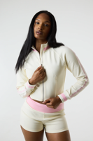 Ensemble loungewear 2 pièces pour femme, veste et short patchwork color block, avec logo personnalisé, collection été 2026 Y2K