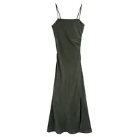 नई डिजाइन साइड भट्ठा आर्मी ग्रीन रंग देवियों आरामदायक फैशन मैक्सी पर्ची पोशाक