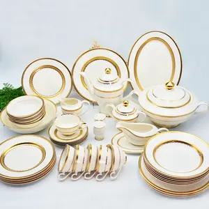 High quality sample design with white Embossed and be decorated with Germany 999.9 eatable Embossed pure gold dinner set