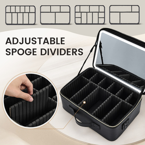 Professional <b>Makeup</b> Bag with <b>LED</b> <b>Mirror</b> Large Capacity <b>Makeup</b> Case Organizer with Adjustable Divider & Detachable Brush Holder - Product Image 2