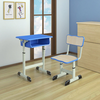 Ensemble bureau et chaise pour étudiant, avec cadre en acier robuste réglable en hauteur, pour l'école, la salle de classe et l'étude à domicile