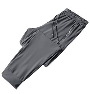<b>Men's</b> Mid-High Waist Summer Ice Silk <b>Pants</b> Quick-Drying Casual Work & Sports Trousers Drawstring Plain Dyed Loose Style Models - Product Image 1