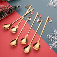Lot de 2 couverts de Noël en gros, cuillère et fourchette en acier inoxydable avec pendentif Père Noël, vaisselle à thème de Noël