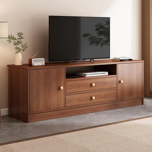 Meuble TV moderne et écologique en bois couleur noyer, console multimédia durable avec 2 tiroirs de rangement, design peu encombrant pour salon - Product Image 3