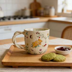 Tazza da Caffè Riutilizzabile Ecologica in Porcellana con Coniglietto e Motivi Floreali |   Per Bevande Calde/Fredde, Caffè e Tè, Idee Regalo - Product Image 4