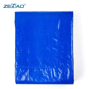 โพลีผ้าใบกันน้ำสีฟ้า PE แผ่นผ้าใบกันน้ำฝาครอบหลังคาน้ำหนักเบาโพลีเอทิลีนกันน้ำ