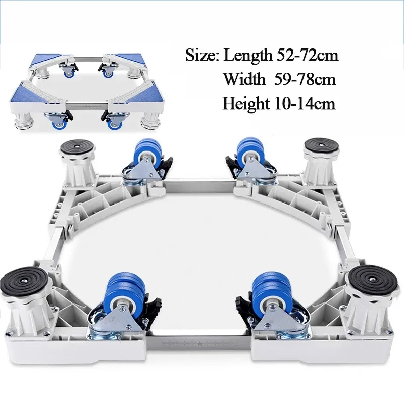 250kg 500lbs Adjustable Multi-function Mobile Washing Machine Base Fridge Stand Roller with 4 wheels 4 Feet