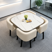 Table carrée arrondie nordique + 4 chaises en tissu, coin café pour petit espace