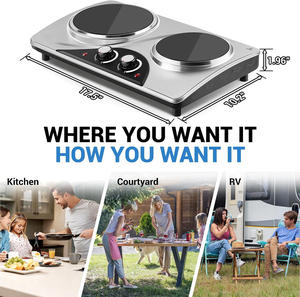 Placa de Cocina Eléctrica Portátil de Vitrocerámica Negra y Acero Inoxidable, Electrodoméstico con 2 Quemadores y 2100W de Potencia - Product Image 6