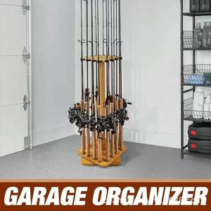 Support de canne à pêche en bois massif, rotation à 360 degrés, double usage, rangement et présentation, montage au sol, couleur naturelle - Product Image 2