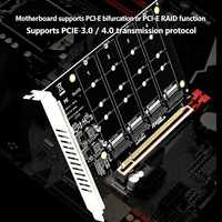 4 Port M.2 NVME SSD Ke PCIE X16 Kartu Konverter Adaptor Mendukung 2230/2242/2260/2280 Kartu Ekspansi Pengontrol Host Indikator LED