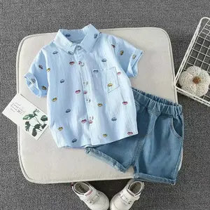 도매 소년 반팔 세트 아기 어린이 패션 여름 얇은 통기성 셔츠 청바지 투피스 세트