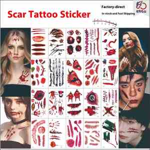 Pegatinas de tatuajes de neopreno realistas e impermeables con efecto de cicatriz sangrienta de terror para fiestas, Halloween transfronterizo - Product Image 2