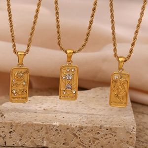 Zircon <span class=keywords><strong>Tarot</strong></span> Card Necklace 18K Chapado en oro Estilo vintage Cadena de cuerda de acero inoxidable para joyería o regalo - Product Image 6