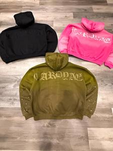 Sweat à capuche zippé pour homme, coupe ample et oversize, en molleton 100% coton, avec logo personnalisé imprimé, strass et effet délavé vintage - Product Image 2