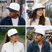 Casquette de baseball unie à visière plate, bicolore blanc et marine, en coton, 6 panneaux, réglable, avec logo personnalisé, unisexe, vente en gros, OEM, faible MOQ