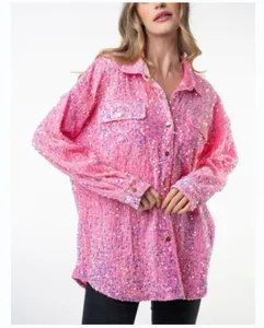 2024 new cross-border Europe and the United States sequins pocket shirt jacket