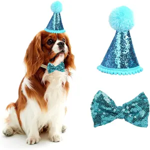 Cute Pet Birthday Party Decoration Cone Hat and Bow tie Collar Set birthday accessories for pets