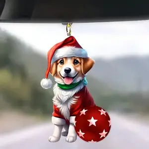 Kırmızı noel köpek dekorasyon akrilik kolye araba dekorasyon düz sırt çantası anahtarlık kolye en iyi hediye