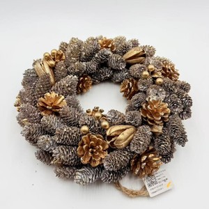 Couronne de Noël en cônes de pin naturels, plusieurs styles de couleurs, feuillage séché, décoration de porte intérieure/extérieure, vente en gros - Product Image 5