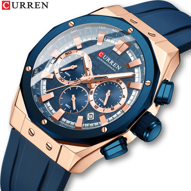 CURREN 8464 Luxury Brand Silicone Strap Sports Style Mens Waterproof Chronograph Quartz Watch