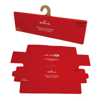 Custom Foldable Cardboard Box With Paper Hanger Hook Retail Hanging Display Paper Box for Table Runner Textile Packaging