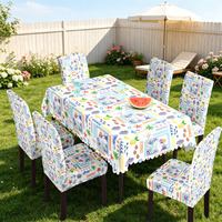 Ensemble de nappes et housses de chaise en polyester imperméable à motif floral tropical, prix d'usine, pour salle à manger, fête, décoration intérieure, vente chaude