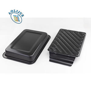 Forno grande piatto profondo vassoio per arrostire la carne due pezzi in acciaio al carbonio utensili da cucina Grill/<span class=keywords><strong>teglia</strong></span> da forno <span class=keywords><strong>teglia</strong></span> antiaderente <span class=keywords><strong>con</strong></span> Set di Rack - Product Image 4
